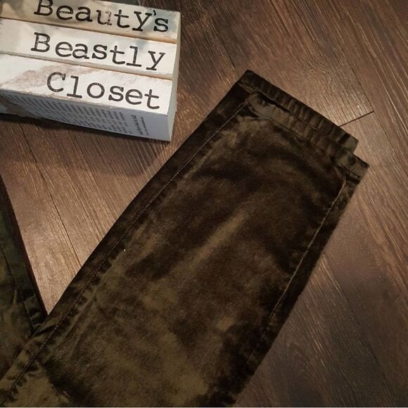 7 For All Mankind High Waist Button Fly Skinny Velvet Pant Olive Green 26 NWT - Picture 6 of 11